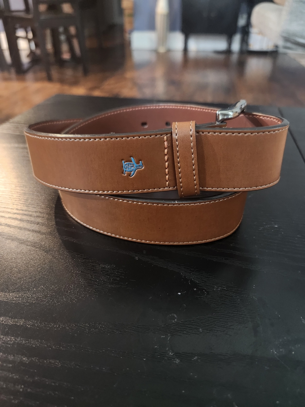 Original Penguin Tan Leather Belt with Blue Logo